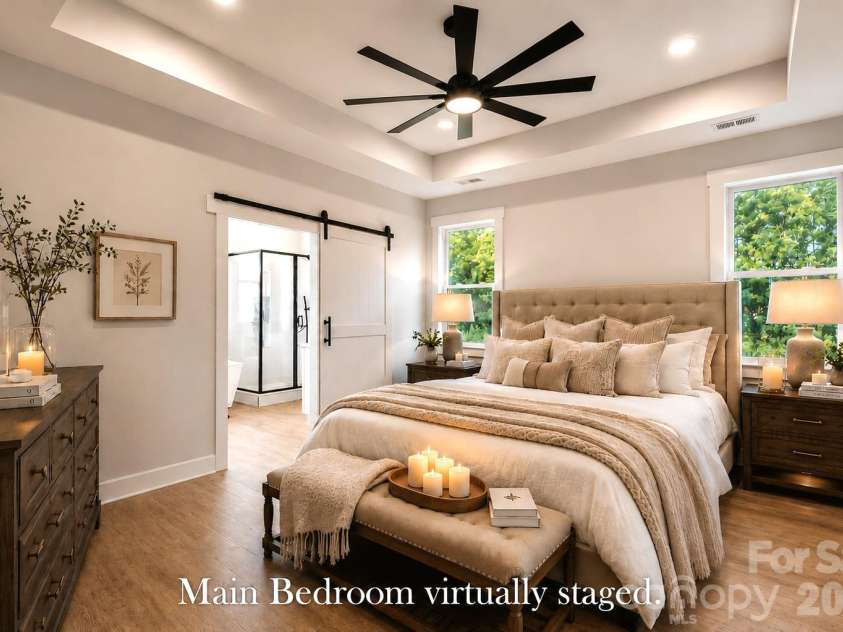 1205 Coppergate Drive, Salisbury, NC 28147.  MLS# CAR4406348, YatesRealty ID 40304. Main Bedroom with lots of character. (Virtually staged.)