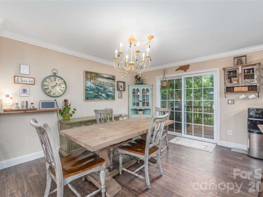 10 Rolling Acres Drive, Weaverville, NC 28787.  MLS# CAR4408170, YatesRealty ID 40363. Dining area leads to the back deck