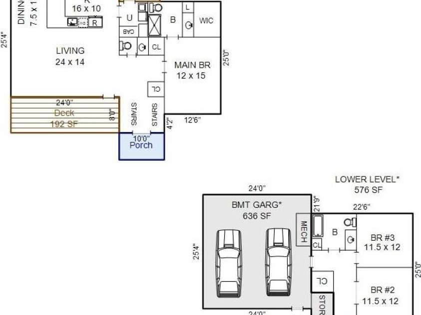 2 Duya Court, Brevard, NC 28712.  MLS# CAR4404747, YatesRealty ID 40518. Floorplan shows one level living with guest accomodations in the lower level.