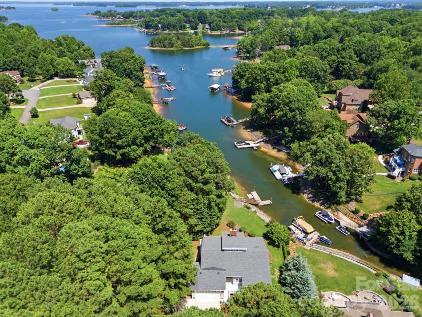 2494 Cherry Lane, Denver, NC 28037.  MLS# CAR4404242, YatesRealty ID 40664. Aerial view showcasing the waterfront setting.