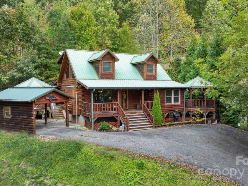 80 Slow Lane, Whittier, NC 28789.  MLS# CAR4307656, YatesRealty ID 4098. House from part way down driveway