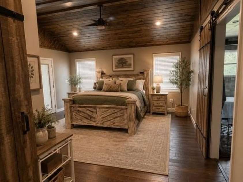 80 Hidden Bluff Lane, Horse Shoe, NC 28742.  MLS# CAR4409946, YatesRealty ID 41012. Master Bedroom on 2nd Floor (Virtually Staged)
