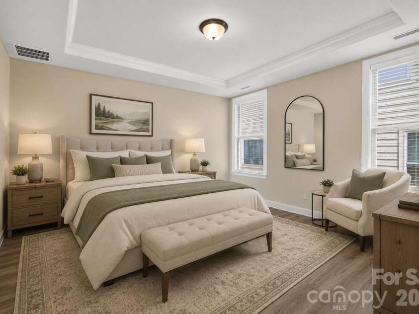 127 Johnson Manor Street, Mooresville, NC 28115.  MLS# CAR4407798, YatesRealty ID 41663. Virtually staged primary bedroom