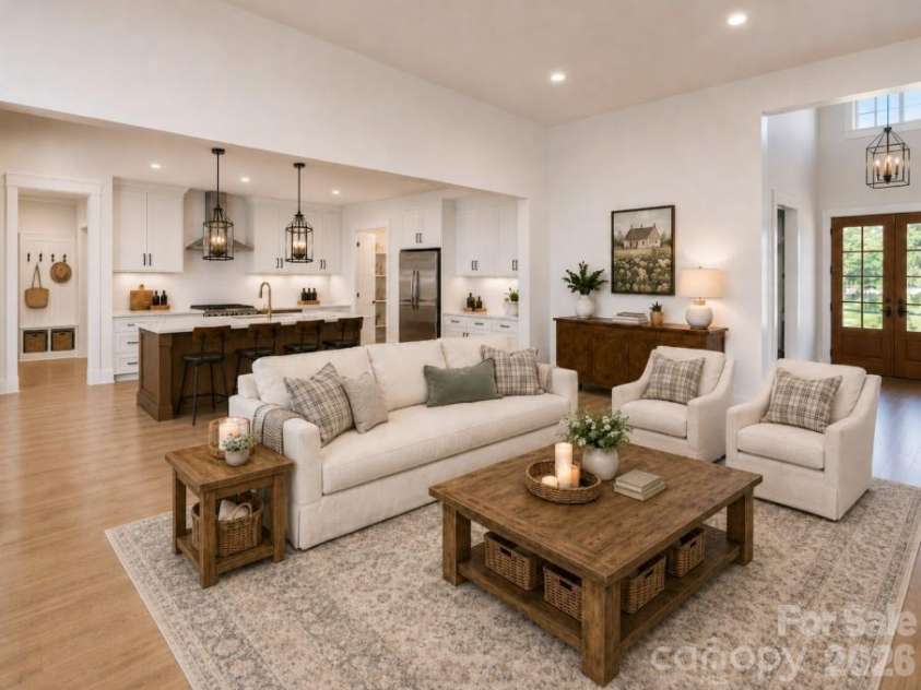 509 Simpson Road, Locust, NC 28097.  MLS# CAR4407776, YatesRealty ID 41779. Family room view toward kitchen *Rendering*