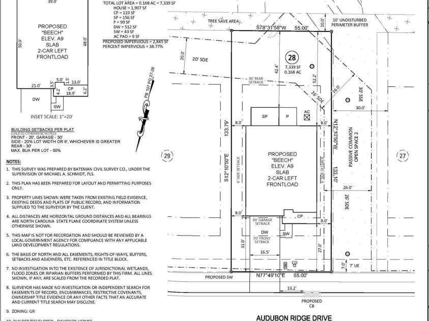 2941 audubon Ridge, Belmont, NC 28012.  MLS# CAR4409758, YatesRealty ID 42050. Plot plan site 28