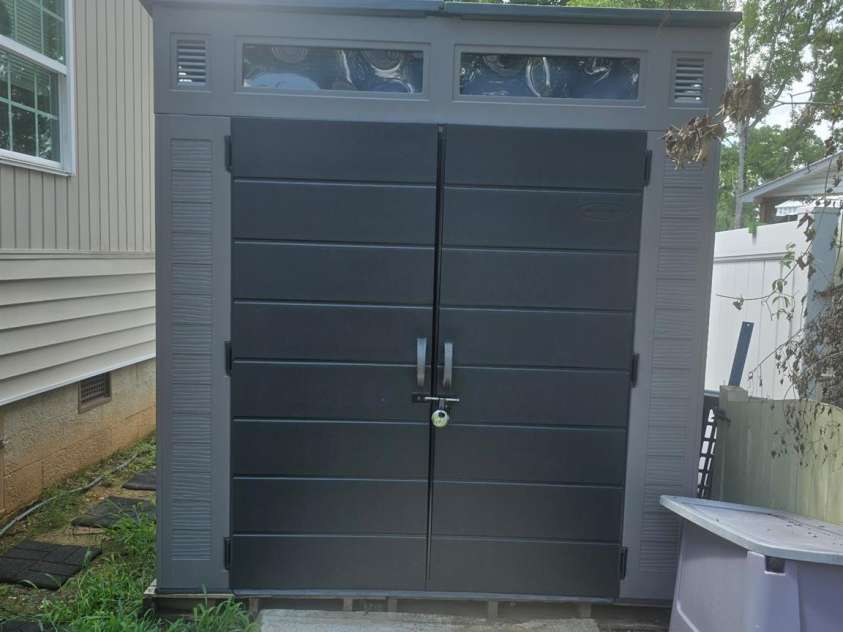 110 Twin Bluff Trail, Mount Gilead, NC 27306.  MLS# CAR4409542, YatesRealty ID 42258. Vinyl storage unit 2 yrs old, behind dwelling