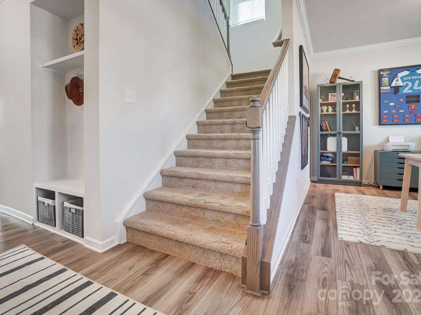 19117 Hawk Haven Lane, Charlotte, NC 28278.  MLS# CAR4215357, YatesRealty ID 4238. Stairway leading to second floor