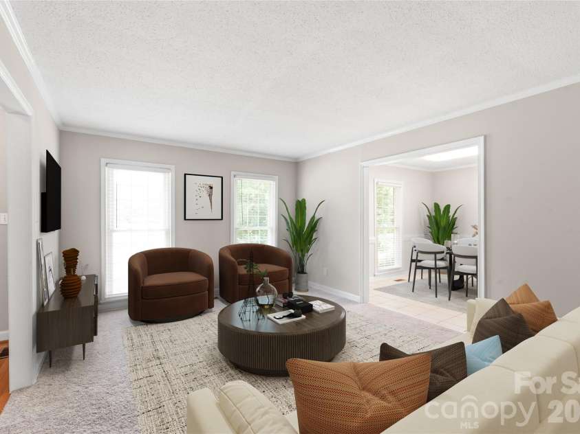 7308 Quail Ridge Drive, Charlotte, NC 28226.  MLS# CAR4405785, YatesRealty ID 42718. Virtually Staged Living Room