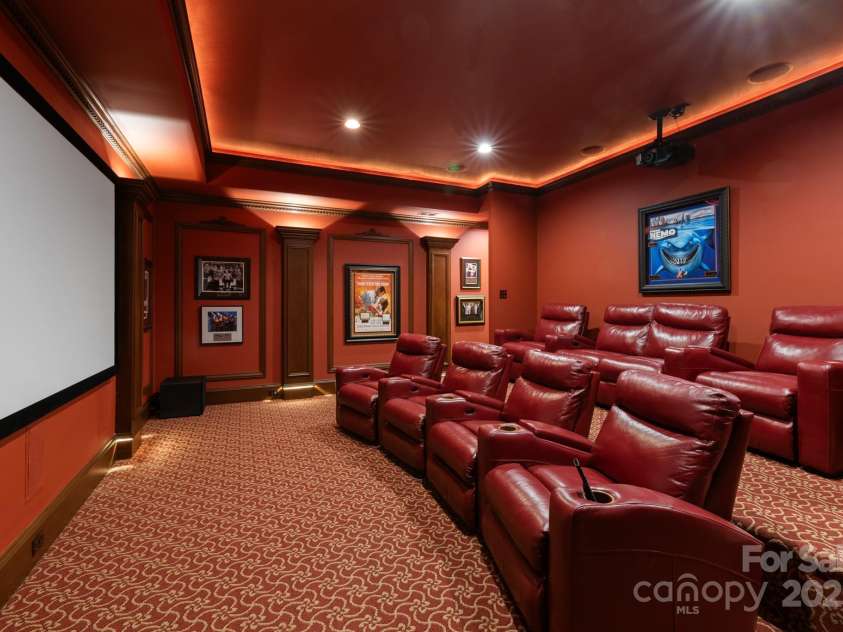 423 Oakmont Lane, Waxhaw, NC 28173.  MLS# CAR4177308, YatesRealty ID 4272. Lower level movie theater