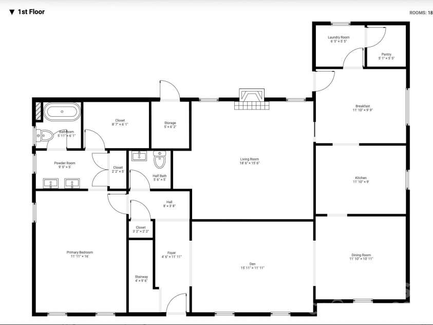3022 Butter Churn Lane, Matthews, NC 28105.  MLS# CAR4411109, YatesRealty ID 43021. Main Level Floor Plan – Main level floor plan illustrating the home's functional layout, spacious living areas, and room-to-room flow.