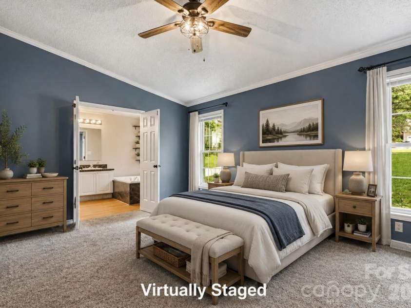 3555 Lake Bluff Drive, Sherrills Ford, NC 28673.  MLS# CAR4405905, YatesRealty ID 43024. Large primary bedroom virtually staged