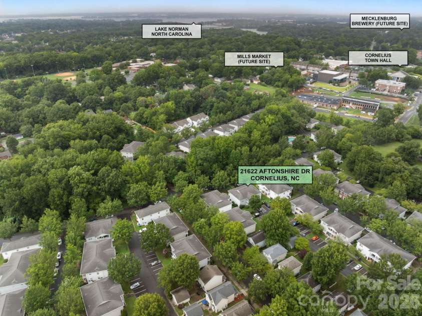 21622 Aftonshire Drive, Cornelius, NC 28031.  MLS# CAR4410246, YatesRealty ID 43052. Aerial