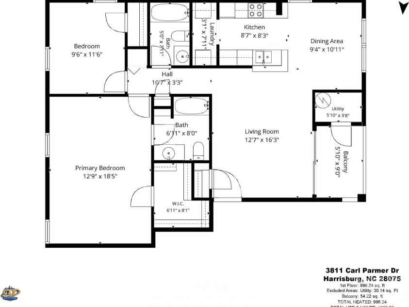 3811 Carl Parmer Drive, Harrisburg, NC 28075.  MLS# CAR4408514, YatesRealty ID 43145. Floorplan & Measurements