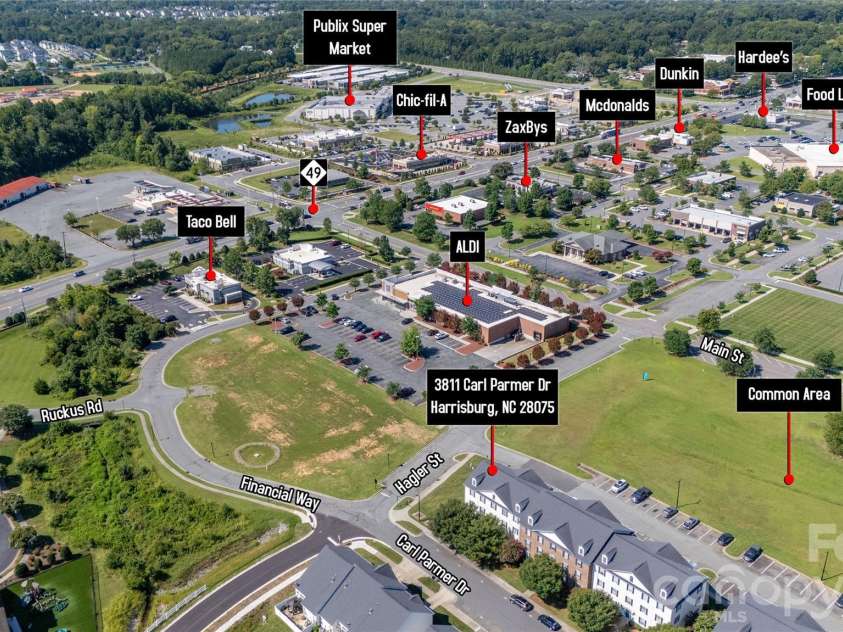 3811 Carl Parmer Drive, Harrisburg, NC 28075.  MLS# CAR4408514, YatesRealty ID 43145. Walkable grocery stores, restaurants, & shopping!
