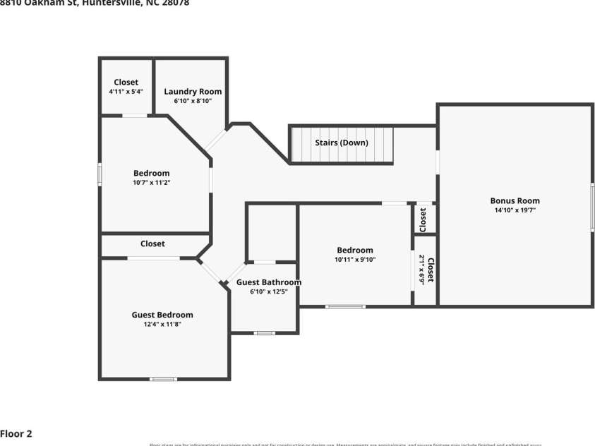 8810 Oakham Street, Huntersville, NC 28078.  MLS# CAR4409164, YatesRealty ID 43833. Second story Floor plan with dimensions