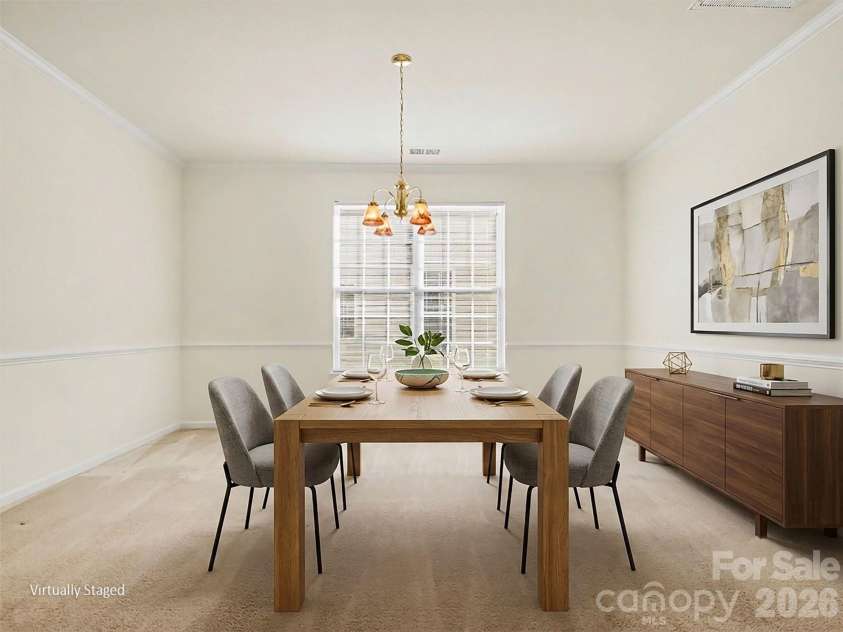 834 Platinum Drive, Fort Mill, SC 29708.  MLS# CAR4382795, YatesRealty ID 43860. Virtually Staged Dining Room