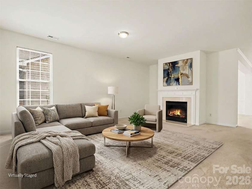834 Platinum Drive, Fort Mill, SC 29708.  MLS# CAR4382795, YatesRealty ID 43860. Virtually Staged Living Room