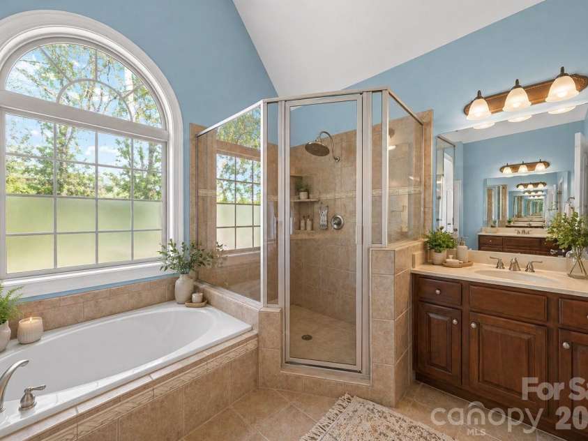 217 Edenshire Court, Indian Trail, NC 28079.  MLS# CAR4342987, YatesRealty ID 4387. Virtually Staged Primary Bath