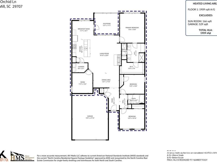 1044 Orchid Lane, Fort Mill, SC 29707.  MLS# CAR4396996, YatesRealty ID 43899. Floor Plan