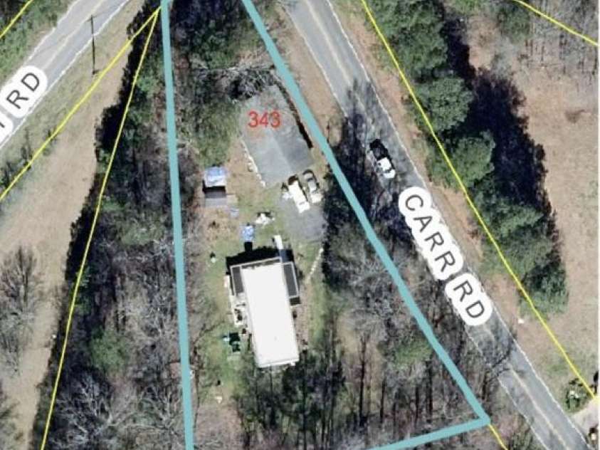 343 Carr Road, Dallas, NC 28034.  MLS# CAR4332893, YatesRealty ID 4395. Aerial view of 343 Carr Road