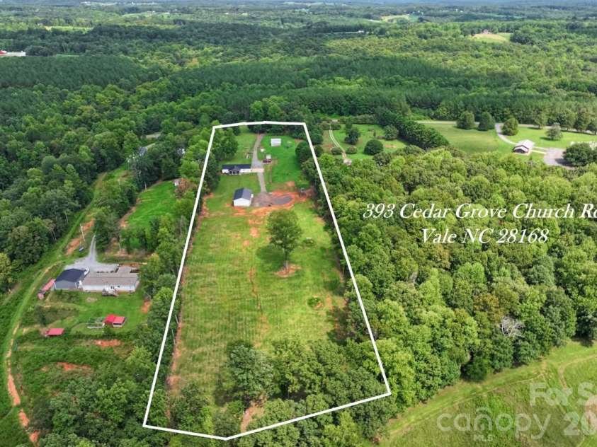 393 Cedar Grove Church Road, Vale, NC 28168.  MLS# CAR4413732, YatesRealty ID 44014. Over head drone view