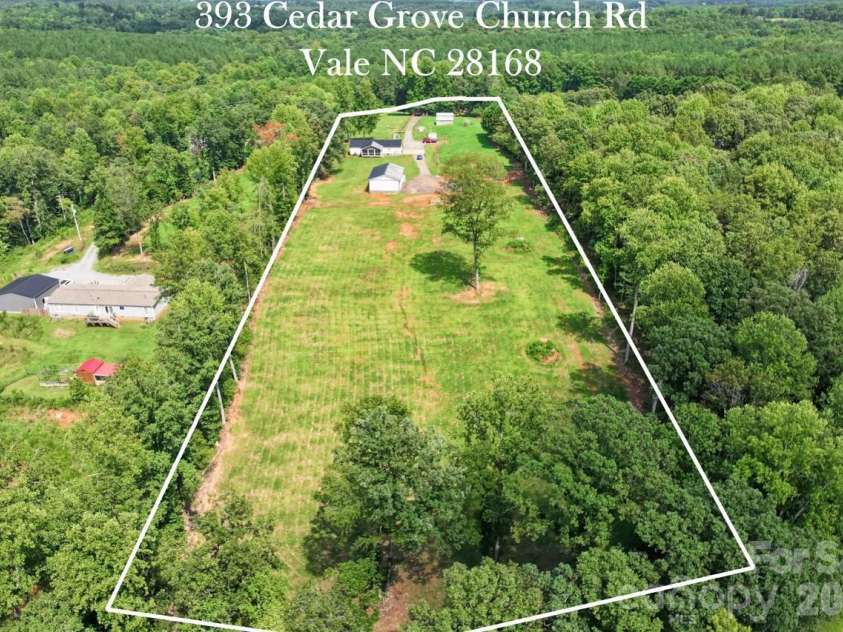 393 Cedar Grove Church Road, Vale, NC 28168.  MLS# CAR4413732, YatesRealty ID 44014. Over head drone view