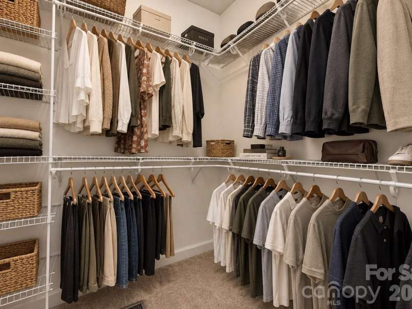 1928 Twin Ponds Drive, Hickory, NC 28602.  MLS# CAR4411717, YatesRealty ID 44222. Staged Primary Walk-In Closet