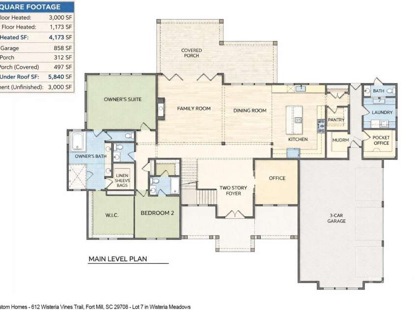 612 Wisteria Vines Trail, Fort Mill, SC 29708.  MLS# CAR4345926, YatesRealty ID 4442. Main Floor Plan