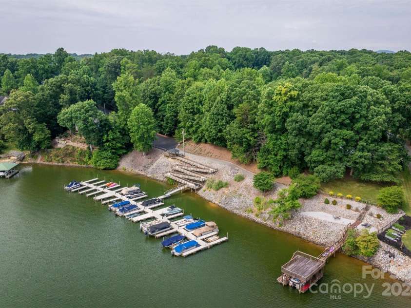 3670 West Bay Drive, Sherrills Ford, NC 28673.  MLS# CAR4158245, YatesRealty ID 4454. Aerial view of boat slips and cove