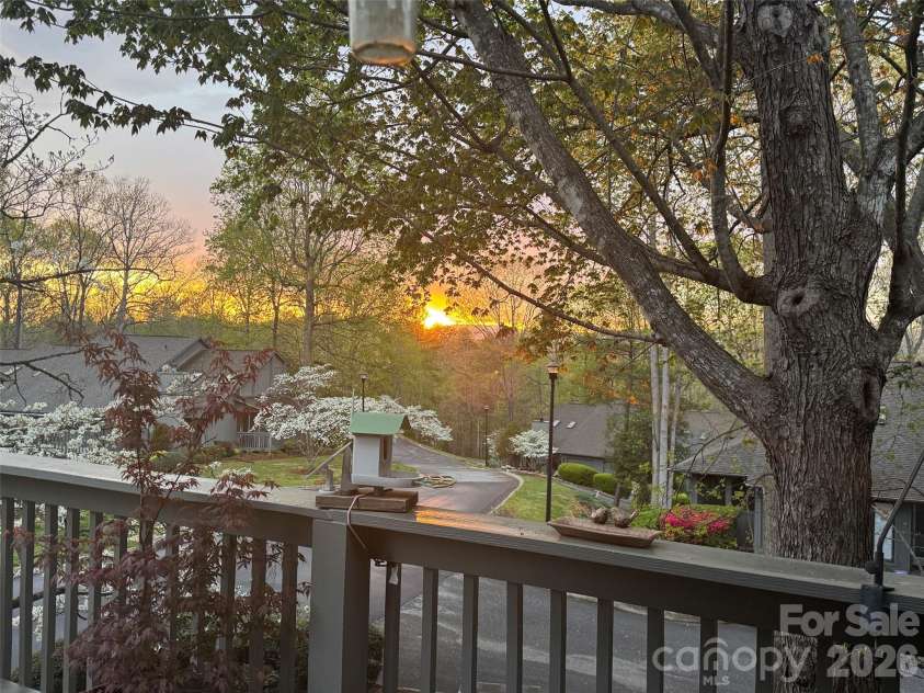501 Independence Trail, Morganton, NC 28655.  MLS# CAR4413269, YatesRealty ID 44614. Spring sunset from rear deck