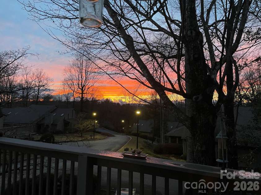 501 Independence Trail, Morganton, NC 28655.  MLS# CAR4413269, YatesRealty ID 44614. Winter sunset from rear deck