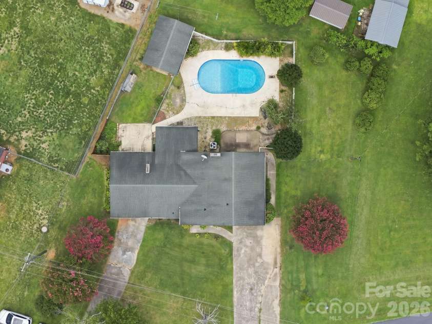 19 Pj Mcree Road, Maiden, NC 28650.  MLS# CAR4414681, YatesRealty ID 44639. Aerial view with pool filled