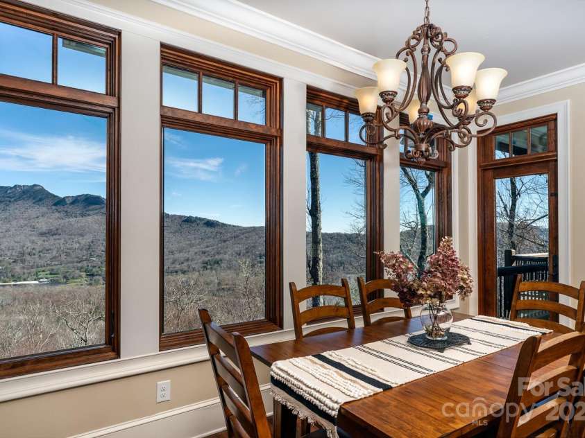 628 Rock Ledge Lane, Linville, NC 28646.  MLS# CAR4230974, YatesRealty ID 4486. Dining with a View of the Grandfather Bridge
