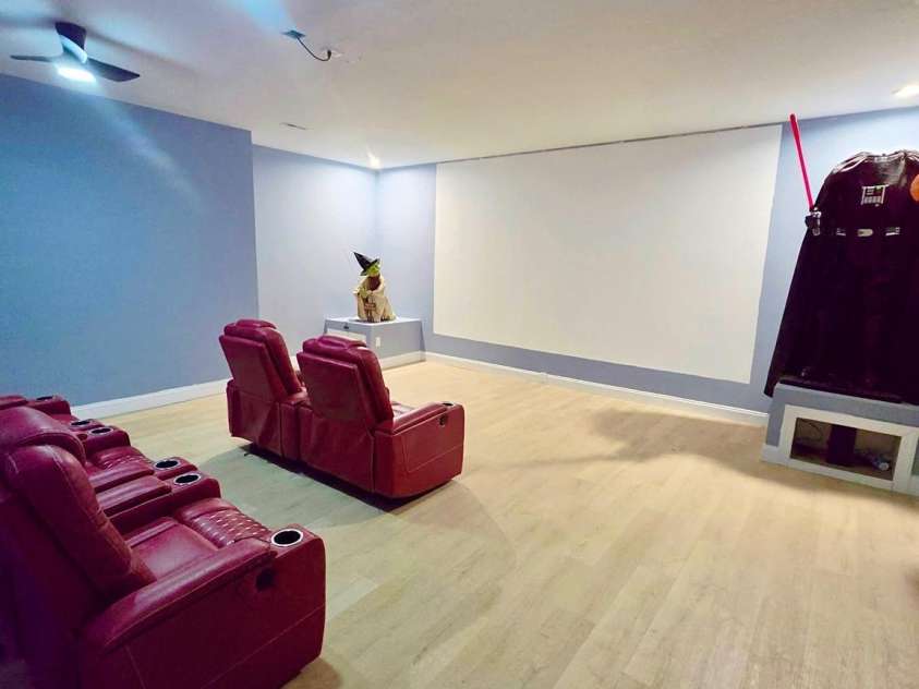 124 Providence Place, Chocowinity, NC 27817.  MLS# CAR4415044, YatesRealty ID 45018. Basement Theater Room