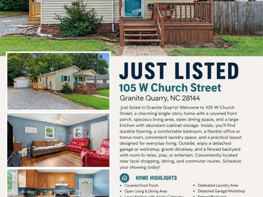 105 Church Street, Granite Quarry, NC 28144.  MLS# CAR4412629, YatesRealty ID 45045. 