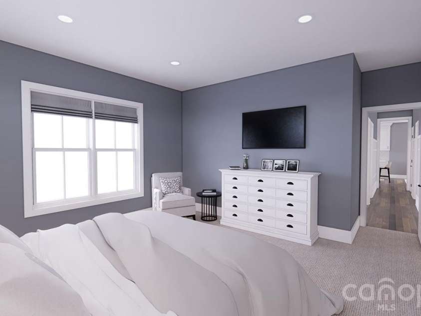 166 Williams Meadow Loop, Hendersonville, NC 28739.  MLS# CAR4406204, YatesRealty ID 45159. Main-Level Primary Suite-Rendering courtesy of Royal Oaks Design.