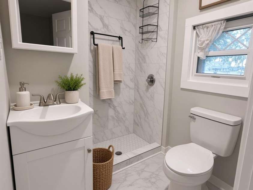 2709 Main Avenue, Newton, NC 28658.  MLS# CAR4415112, YatesRealty ID 45198. AI staged master bathroom