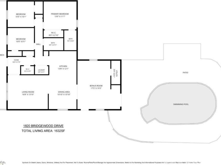 1820 Bridgewood Drive, Lancaster, SC 29720.  MLS# CAR4410487, YatesRealty ID 45264. Floor plan