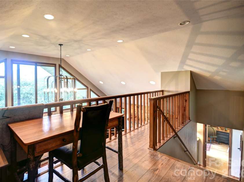 509 Deer Creek Trail, Maggie Valley, NC 28751.  MLS# CAR4408706, YatesRealty ID 45359. Upper-level loft overlooks the great room below
