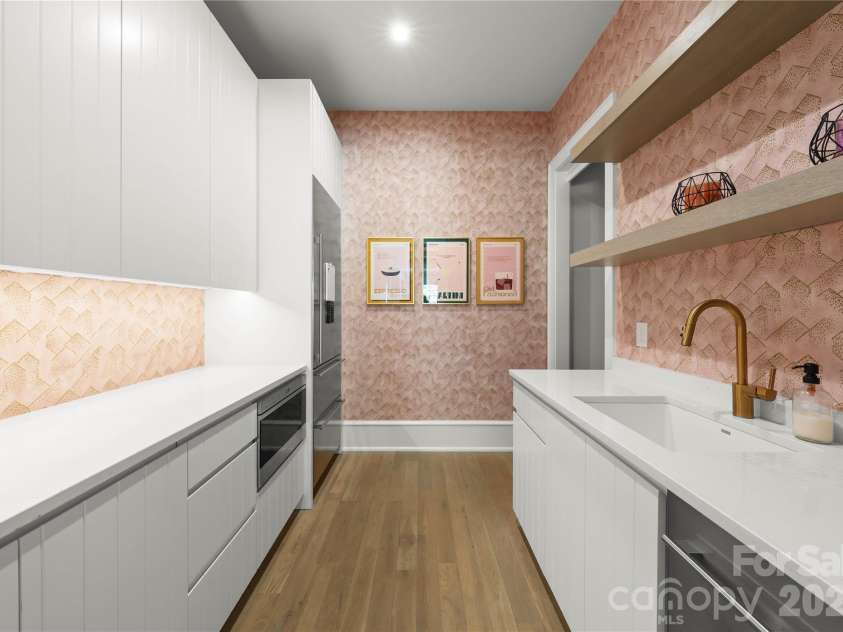 2610 Sedley Road, Charlotte, NC 28211.  MLS# CAR4415993, YatesRealty ID 45402. Fully equipped scullery with second sink and dishwasher, full size Sub-Zero fridge/freezer, Wolf drawer microwave, and pantry.