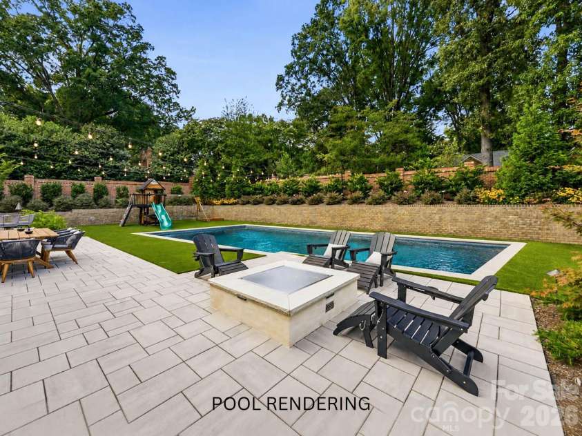 2610 Sedley Road, Charlotte, NC 28211.  MLS# CAR4415993, YatesRealty ID 45402. Pool rendering. Swingset has been removed.