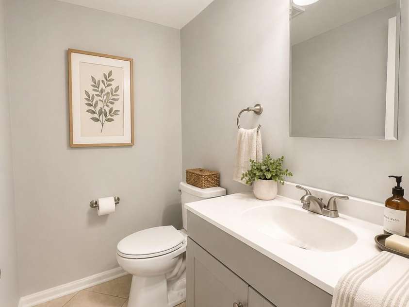 8826 Leipzig Drive, Charlotte, NC 28210.  MLS# CAR4401179, YatesRealty ID 45678. Downstairs Half Bathroom - Virtually staged