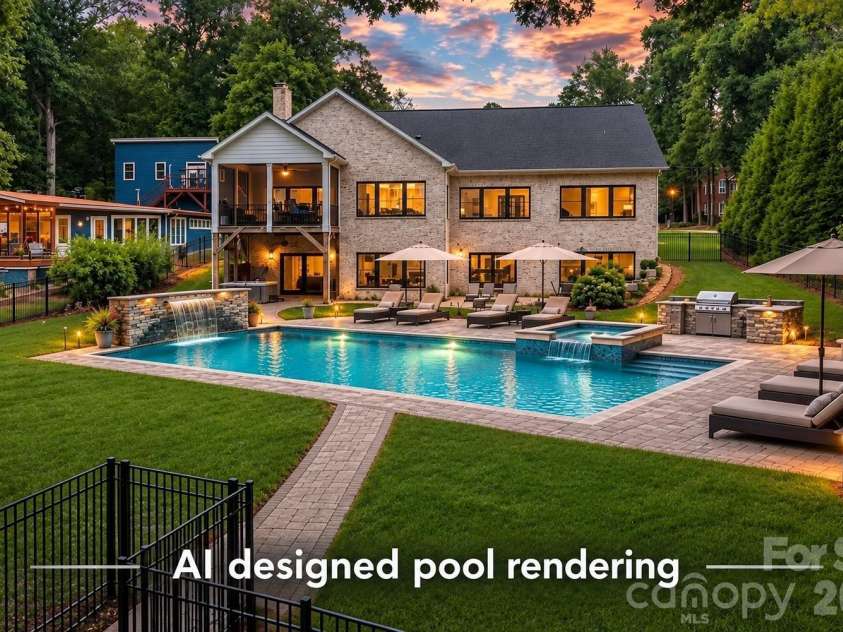 160 Malibu Road, Mooresville, NC 28117.  MLS# CAR4416050, YatesRealty ID 45703. Pool rendering based on pool envelope - not to scale