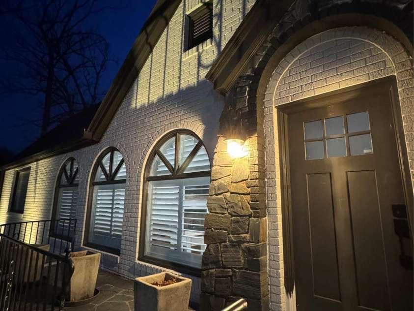 276 4th Street, Albemarle, NC 28001.  MLS# CAR4412277, YatesRealty ID 45806. Front entry at night.