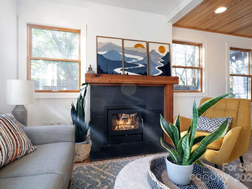 122 and 124 Shelburne Road, Asheville, NC 28806.  MLS# CAR4232938, YatesRealty ID 4604. Slate-Surround Wood-Burning Stove