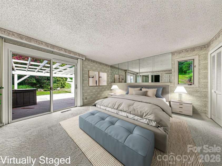 175 Robinhood Road, Asheville, NC 28804.  MLS# CAR4416843, YatesRealty ID 46146. Primary Bedroom with deck access