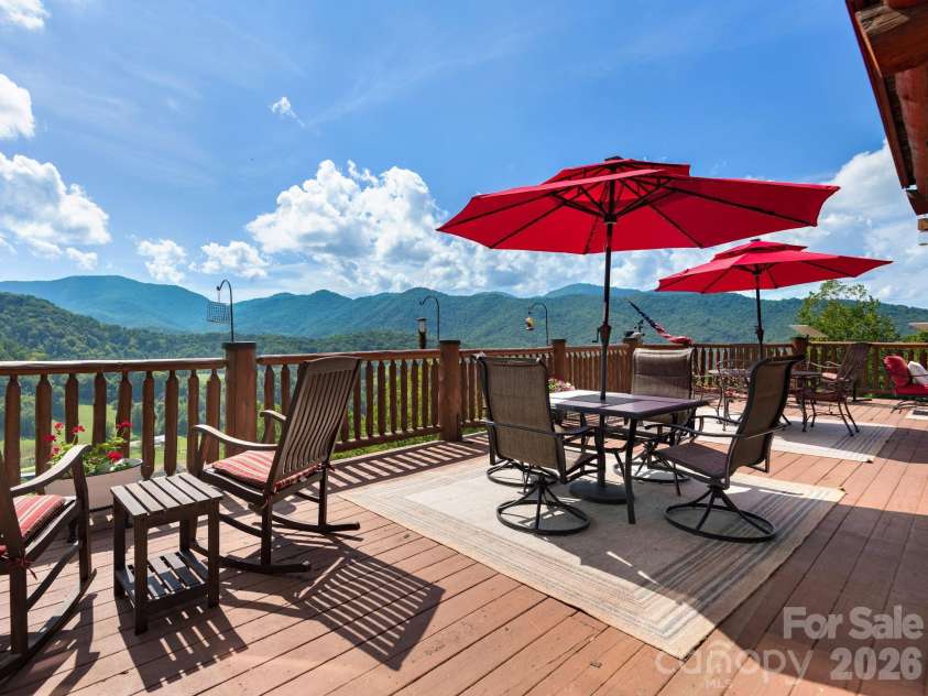 135 Potato Branch Road, Leicester, NC 28748.  MLS# CAR4415427, YatesRealty ID 46150. Wildberry Lodge Main Deck