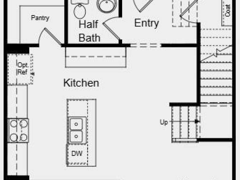 531 Silver Star Boulevard, Indian Trail, NC 28079.  MLS# CAR4412048, YatesRealty ID 46343. First Floor Plan - Additional Highlights Include: laminate flooring in the great room, roll out trash can cabinet in the kitchen, and quick treads on stairs