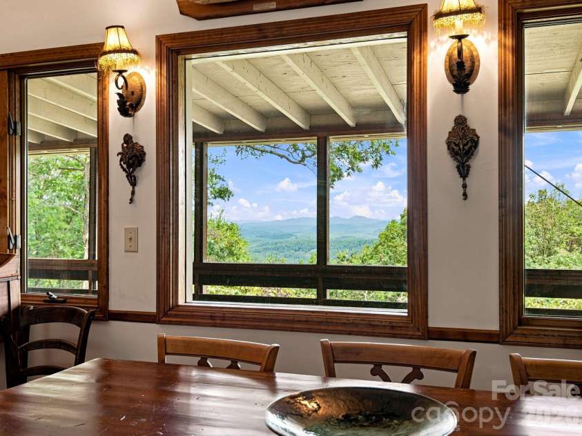327 Summit Road, Tryon, NC 28782.  MLS# CAR4417439, YatesRealty ID 46395. Dining area with mountain views