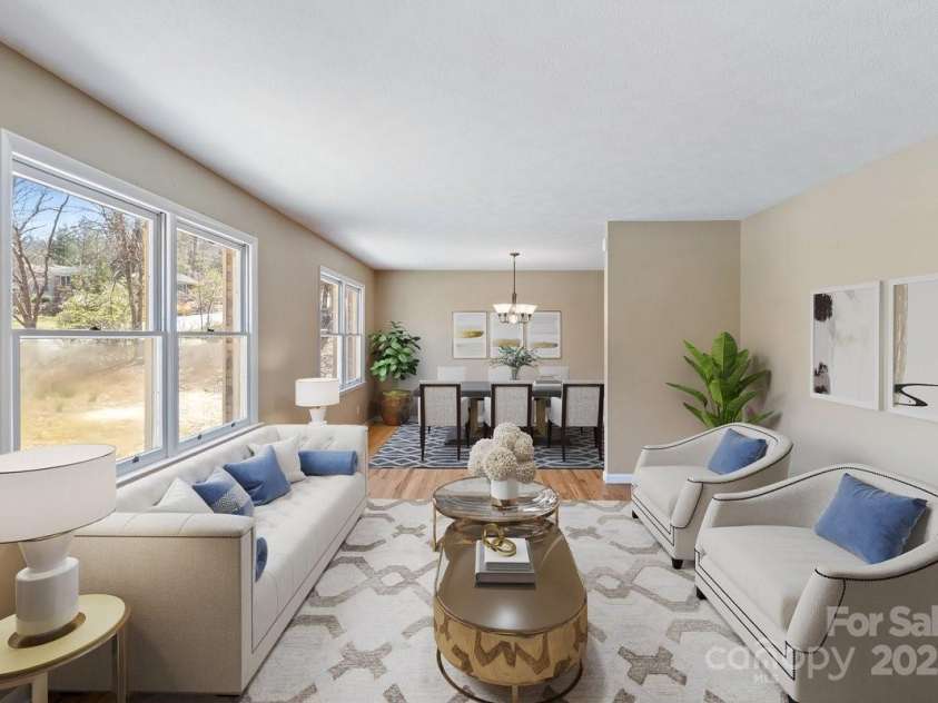 10 W Baird Mountain Road, Asheville, NC 28804.  MLS# CAR4234324, YatesRealty ID 4646. Virtually Staged LR/DR